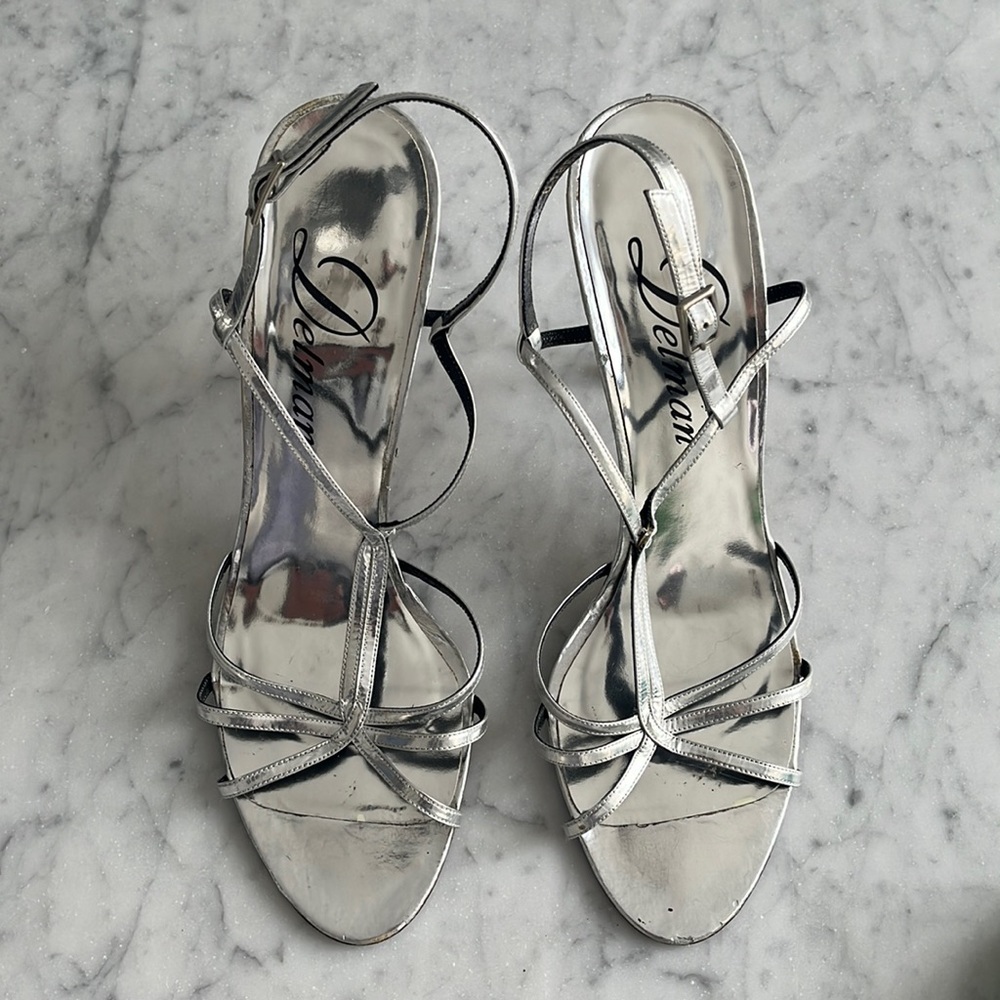 Delman Vintage Y2K Silver Metallic Sandals